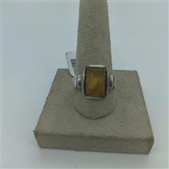 Synthetic Amber Unisex Silver & Stone Ring 925 Silver 3.6g Size:7.75